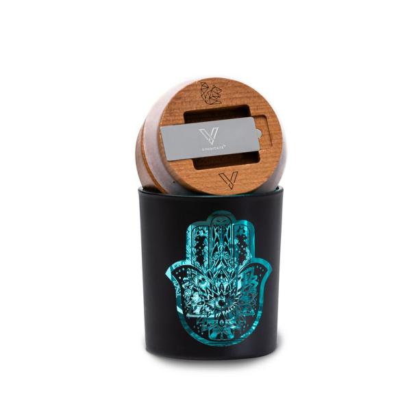 V-Syndicate SmartStash Glas mit integriertem Grinder & Humidor (Small) – Design: Hamsa Turquoise